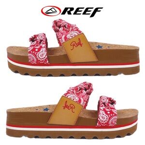 Reef Knotty Vista Hi Slide Sandals Red Bandana
Print Women's Limited Edition